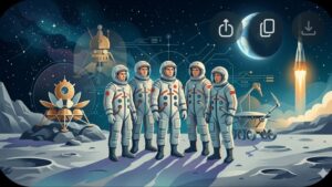 Иллюстрация к статье о забытых героях программы Луна в современном редакционном стиле